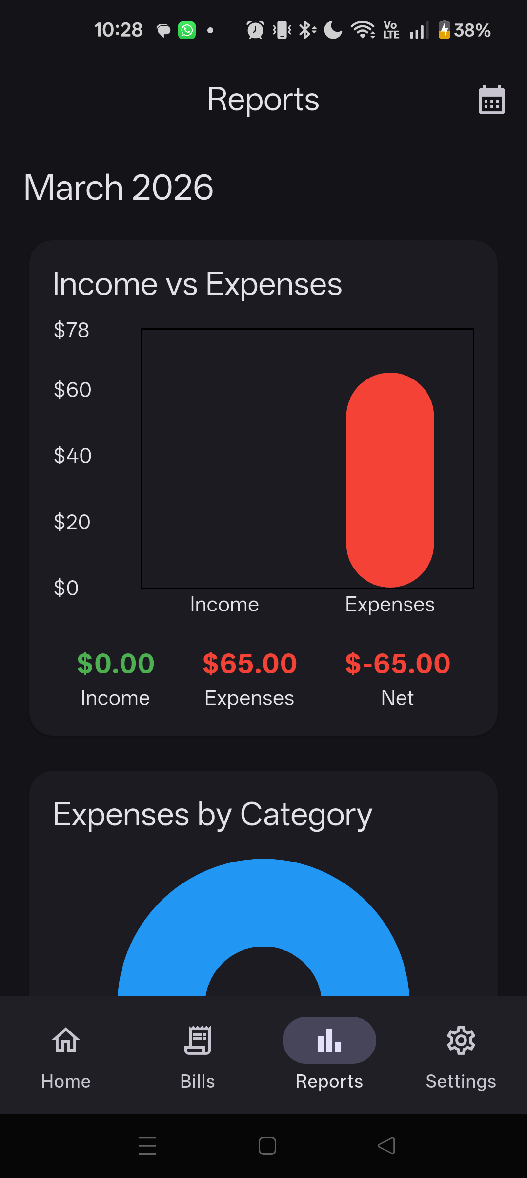 Expenses Tracker Reports screen
